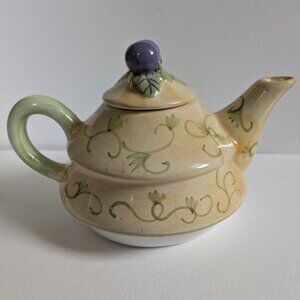 BOGO SALE! Hand-Painted Ceramic Teapot | Vintage Style with Purple Fruit Lid